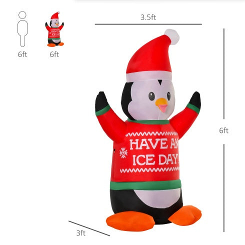 HOMCOM 6ft Christmas Inflatables Outdoor Decorations Penguin Wearing Christmas Sweater, Blow-Up Yard Christmas Decor With LED Lights Display - Bellarte Enchanté HOMCOM 6ft Christmas Inflatables Outdoor Decorations Penguin Wearing Christmas Sweater, Blow-Up Yard Christmas Decor With LED Lights Display